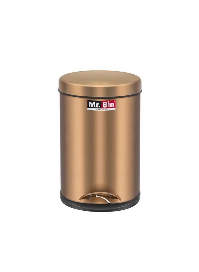Mr. Bin Stainless Steel Dustbin | Gold Pedal Bin with Plastic Bucket and Lid | SS 202 7" x 11" Garbage Bin | Step-On Trash Can | Round Shape Dustbin for Home, Bathroom, Kitchen & Office | 5 Liter | - Image 1